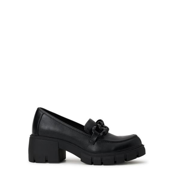 Black Lug Sole Loafers with Chain Accent - Women's - Picture 2 of 6